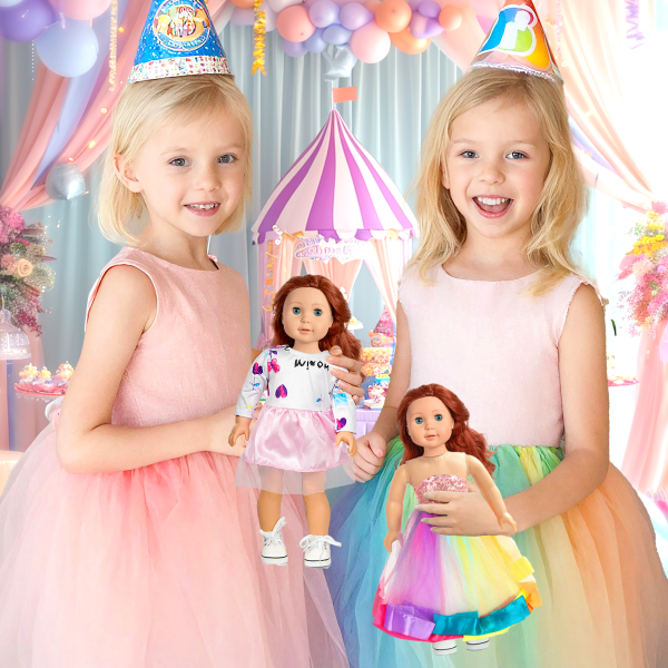 18-inch-Doll-Clothes-Accessories ARTST 18 Doll Accessories American Doll Clothing Dress Outfit Set with Hat Shoes Socks WaistBag for Girls - Image 7