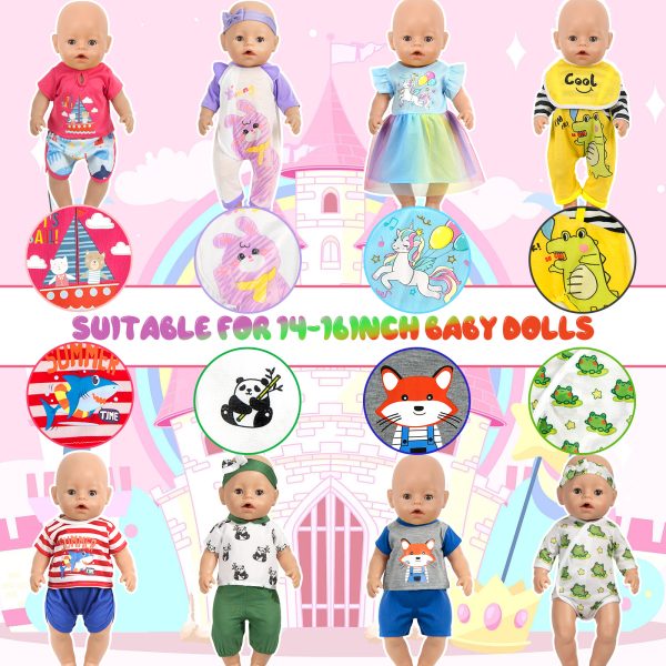 8 Set 14-16 inch Baby Doll Accessories Outfit with Headbands for 43cm New Born - Image 5