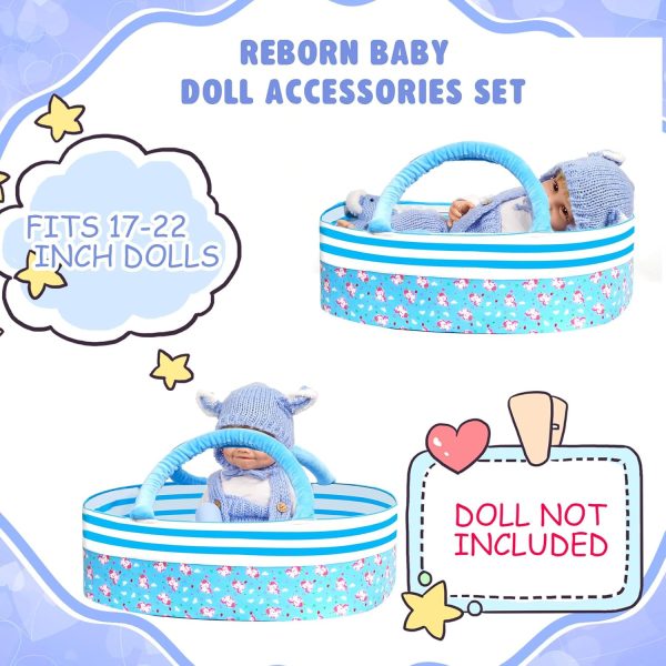 Reborn Baby Doll Accessories with Bassinet,Baby Doll Clothes Knitted Outfit for 17-22 inch Newborn Girls - Image 2