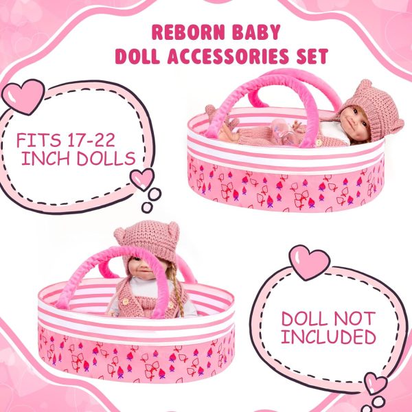 Reborn Baby Doll Accessories with Bassinet,Baby Doll Clothes Knitted Outfit for 17-22 inch Newborn Girls - Image 2