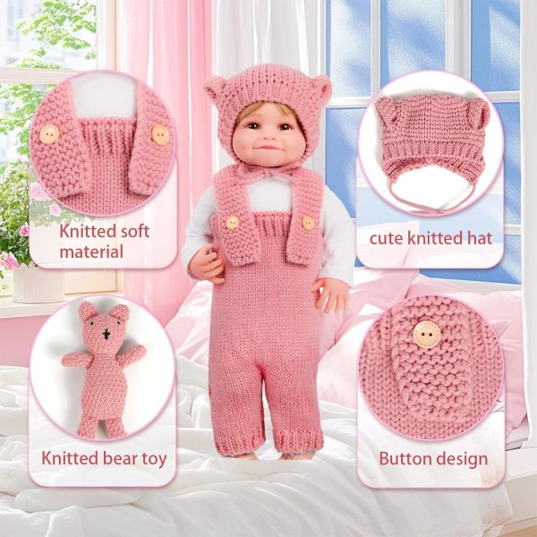 Reborn Baby Doll Accessories with Bassinet,Baby Doll Clothes Knitted Outfit for 17-22 inch Newborn Girls - Image 5