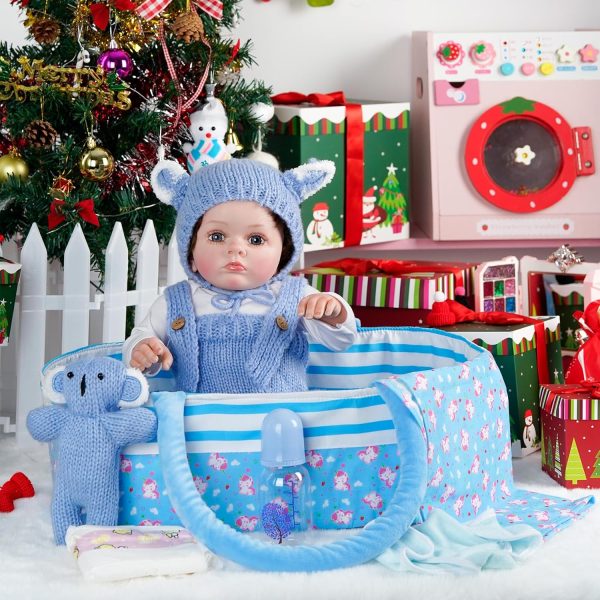 Reborn Baby Doll Accessories with Bassinet,Baby Doll Clothes Knitted Outfit for 17-22 inch Newborn Girls