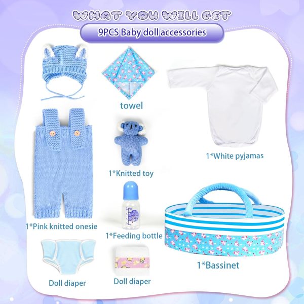 Reborn Baby Doll Accessories with Bassinet,Baby Doll Clothes Knitted Outfit for 17-22 inch Newborn Girls - Image 5