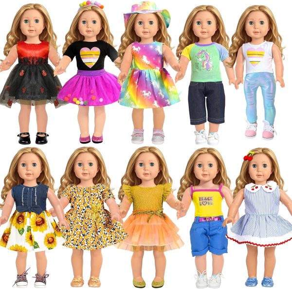 18 inch Doll Clothes Accessories, ARTST 18PCS Doll Clothes Outfit Dress for 18 inch, Xmas Gift for Girls(10 Set)