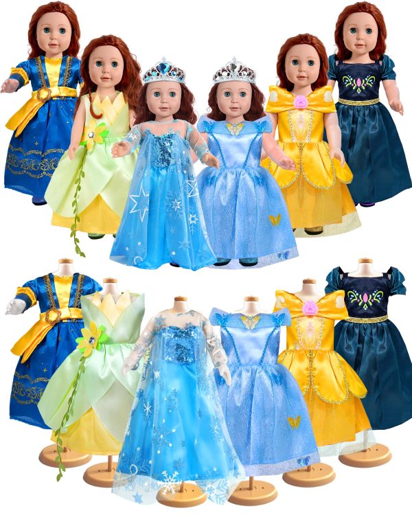 18 inch Doll Clothes Accessories, 6PCS Princess Costume Set with Crown Fits for 18 inch Girl Dolls, Gift for Girl Christmas Birthday Party